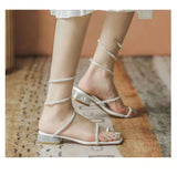 Summer New Women's Sandals Fashion Luxury Rhinestone Butterfly Snake Surround Chunky Heel Banquet Shoes