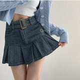 Summer New Denim Short Skirt Women Retro Sexy High Waist A-line Pleated Skirt Ladies Korean Fashion Hot Girl Style Skirt