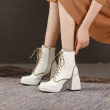 woloong  Thick Heel  Boots Autumn Winter New Fashion Side Zipper Lace Non-slip Waterproof Platform Thick-soled Women's Boots ANKLE