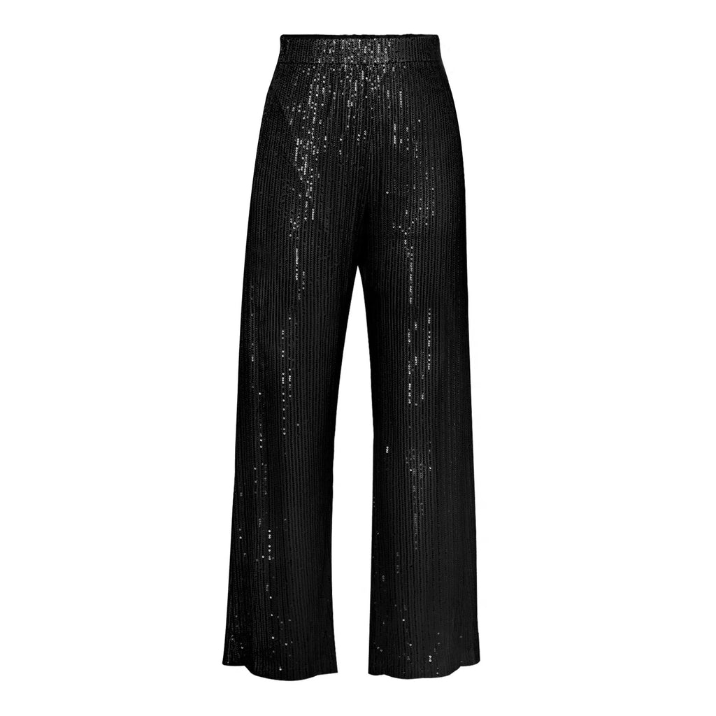 Silver Sequin Female Trousers High Waist Casual Luxury Party Outfit Trousers Fashion High Street Sparkle Straight Legg New