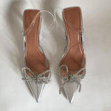 woloong New Brand Women Slingback Shoes Fashion PVC Transparent Ladies Elegant Sandals Thin High Heel Pointed Toe Mules S