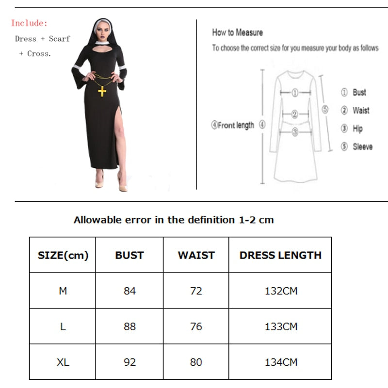 goosudu  NEW Carnival Halloween Lady Religious Nun Habit Costume Convent Choir Superior Roleplay Cosplay Fancy Party Dress