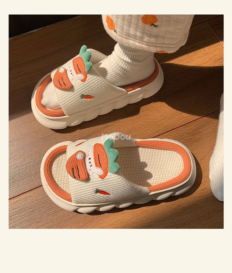 woloong  Four Season Home Non Slip Thick Sole Mute Hemp Cotton Women Slippers Cute Cartoon Shape Men Indoor Shoes New Arrival