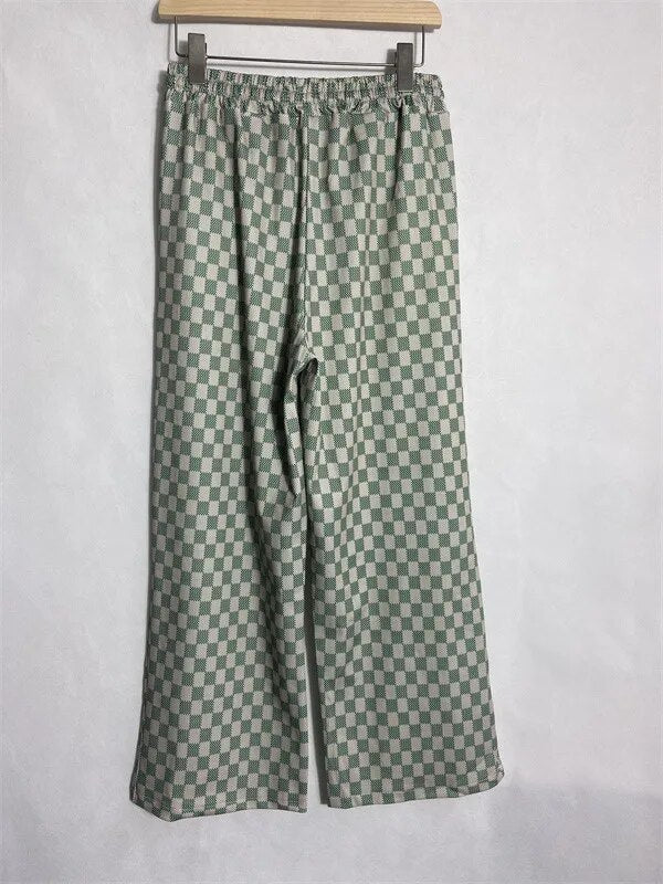 Korean 2 Piece Sets for Women Clothes Roupas Femme Jacket Cardigan Coat Plaid Wide Leg Pants Outfits Loose Casual Fashion Suit