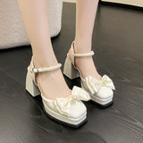 woloong  New Women Fashion High Heels Womens Spring Korean Style Versatile Closed Toe Sandals Mary Jane Chunky Heel Pumps