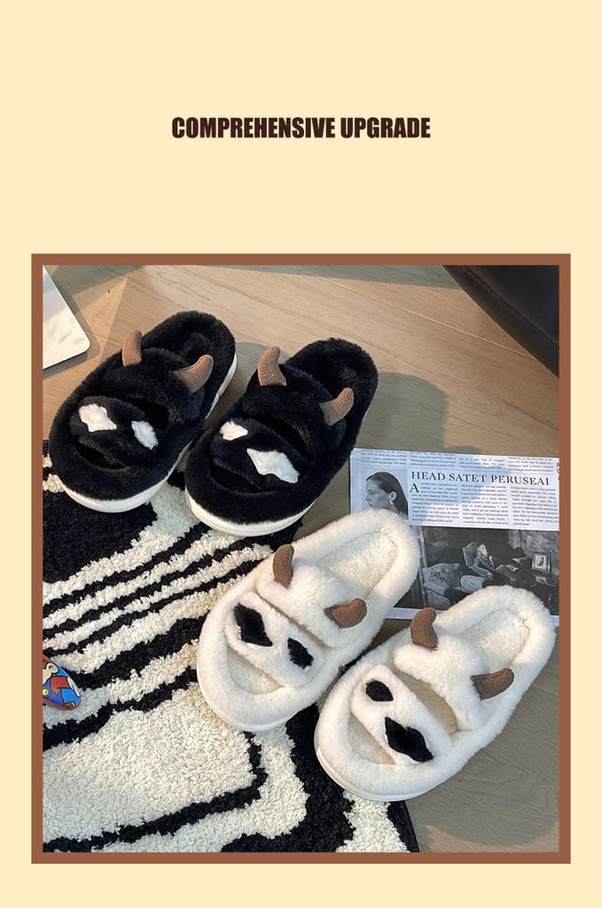 woloong New Design Women Winter House Furry Slippers Couple Fluffy Fur Home Slides Flat Indoor Floor Shoes Ladies Cute Flip Flops