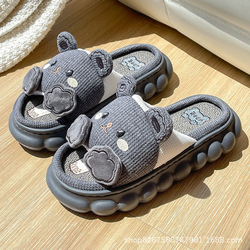 woloong  Four Season Home Non Slip Thick Sole Mute Hemp Cotton Women Slippers Cute Cartoon Shape Men Indoor Shoes New Arrival