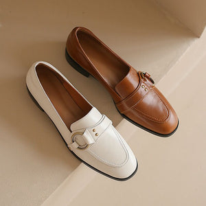 woloong   Spring New Genuine Leather Women Shoes Fashion Retro Slip-On Loafers Shoes Square Toe Shoes Woman Zapatos De Mujer Flats