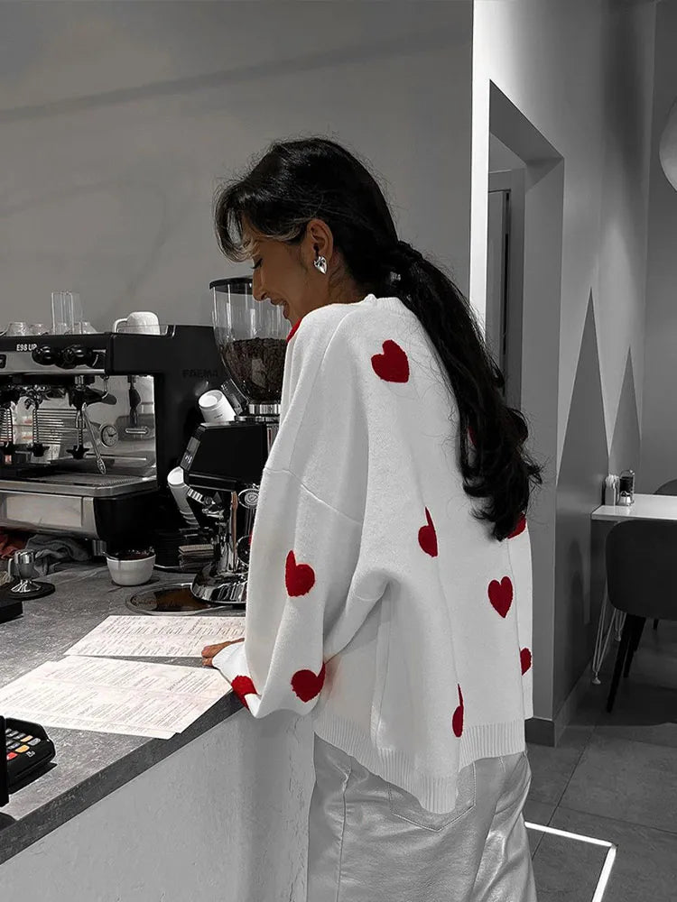 Love Embroidery Women's Knitting Sweaters Sweet Chic Long Sleeved O-neck Pullovers  New Female Casual Fashion Sweater