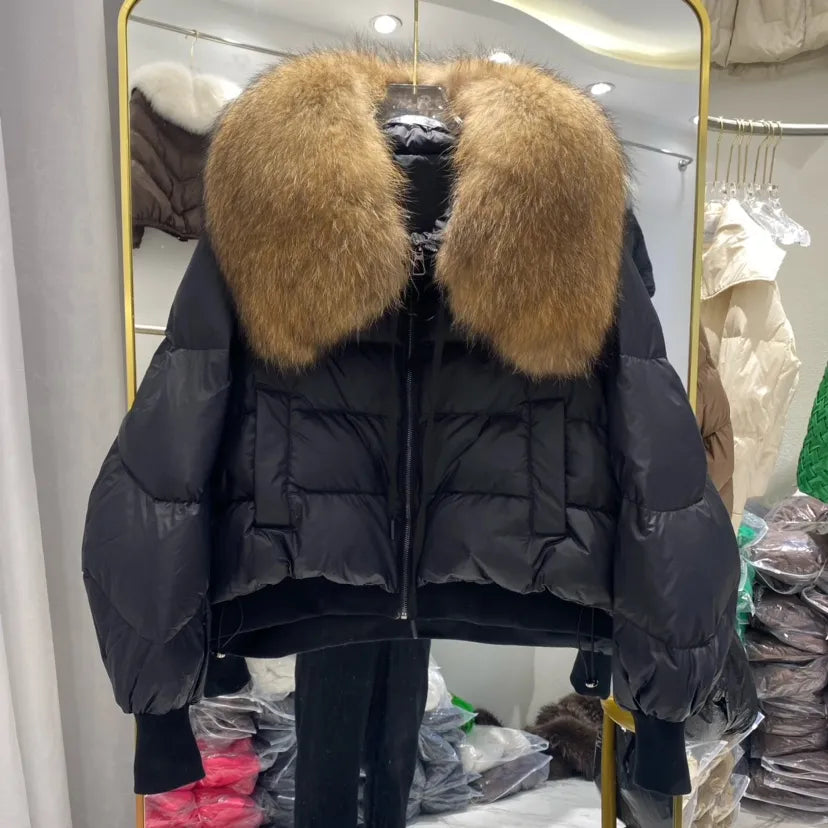 European Version Winter New Light Luxury All-match Big Fur Collar Loose Women's Long-Sleeved Bread Korean Version Down Jack