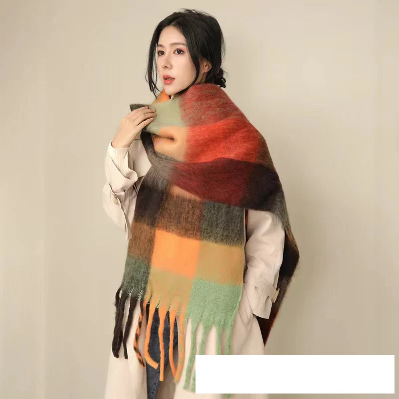 Thick Warm Winter Scarf  New Women Plaid Design Pashmina Shawls Cashmere Shawl Lady Wrap Tassel Scarves Knitted Men Foulard