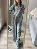 Elegant Sleepwear Pajama Pants Suit Woman Fashion Long Sleeve Feather Blouses Loose Long Pants 2 Piece Sets Womens Outfits