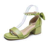 woloong Brand Ladies Sandal Spring New Fairy Pearl Sandals Sweet Square Heel with Mesh Crystal Temperament High Heels Tenis Masculino