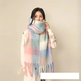Thick Warm Winter Scarf  New Women Plaid Design Pashmina Shawls Cashmere Shawl Lady Wrap Tassel Scarves Knitted Men Foulard