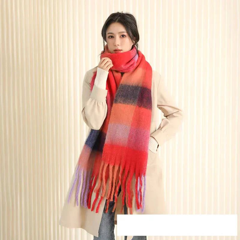 Thick Warm Winter Scarf  New Women Plaid Design Pashmina Shawls Cashmere Shawl Lady Wrap Tassel Scarves Knitted Men Foulard