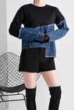 Loose Fit Denim Burr Split Asymmetrical Sweatshirt New Round Neck Long Sleeve Women Big Size Fashion Spring 1M87901