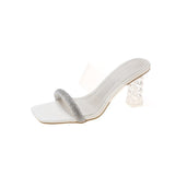 goosudu Transparent Thick Heel Crystal Slippers Women Summer New Korean Open Toe Rhinestone Dress Casual High Heels Women Slippers