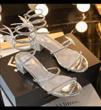 Summer New Women's Sandals Fashion Luxury Rhinestone Butterfly Snake Surround Chunky Heel Banquet Shoes