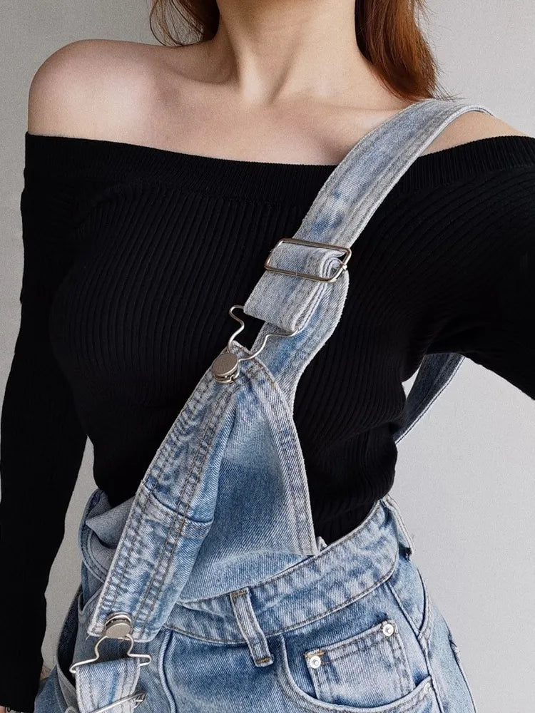 Vintage Denim Overalls for Women Baggy Jeans Spring Summer Casual Jumpsuits High Waist Straight Trousers Cargo Pants Female