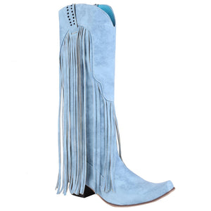 woloong  New Arrival Cowboy Western Long knee-high Boots Women Stacked Heeled Fringe Retro Casual Ridding Boots Autumn Shoes