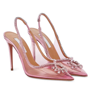 Spring and summer new European and American pointed high heels transparent rhinestone fashion sandals