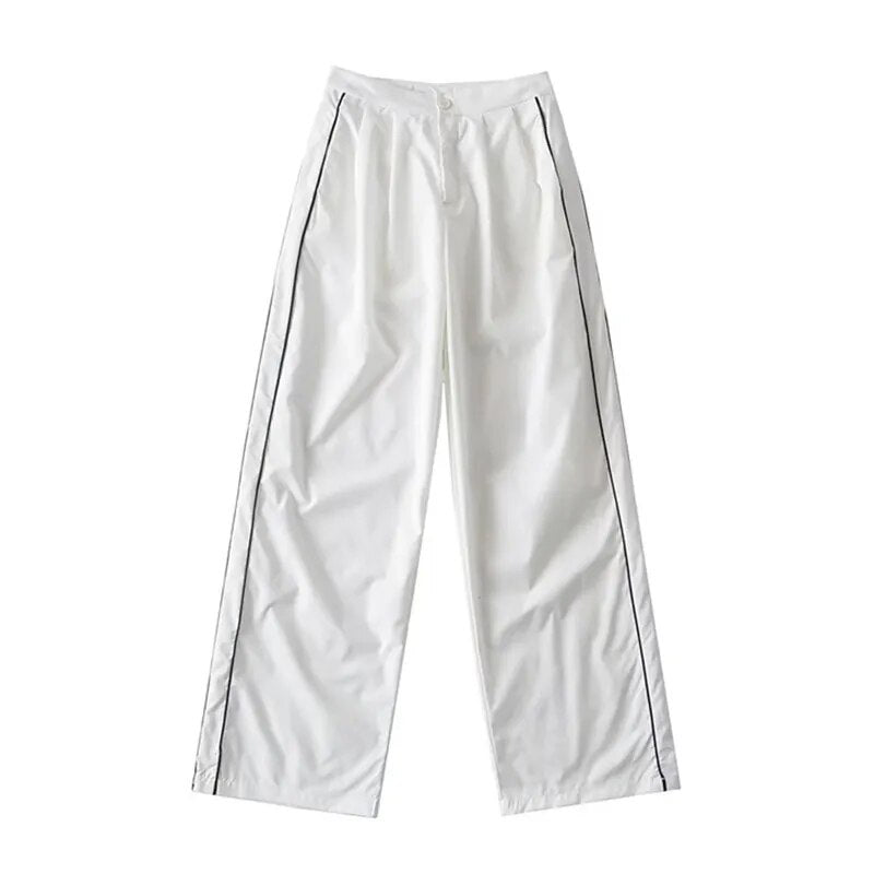 White Black Sports Tracksuits Set Women Windbreak Fast Dry Cropped Zip Up Jackets Coat Top Wide Leg Baggy Pants Trousers