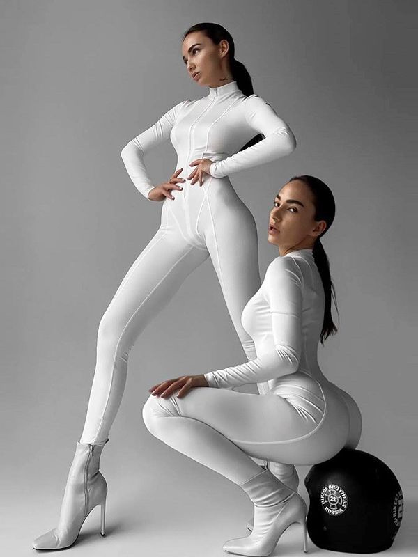 Skinny Sport Jumpsuit Women Casual White Long Sleeve Bodycon One Pieces Sexy Club Outfits Body Tops Autumn Overalls