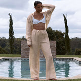 Women Cotton Linen Pajamas Shirt Two Piece Sets Casual Solid Long Sleeve Shirts And Trousers Suit Home Loose Chic Blouse Outfits
