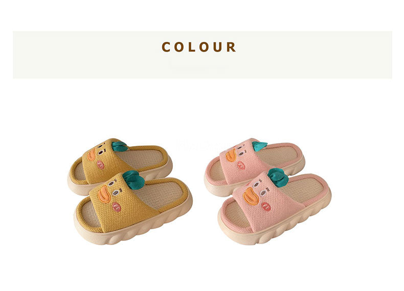 woloong  Four Season Home Non Slip Thick Sole Mute Hemp Cotton Women Slippers Cute Cartoon Shape Men Indoor Shoes New Arrival