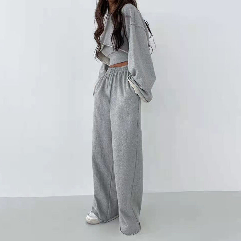woloong  White Three Piece Set For Women O Neck Long Sleeve Tops Sleeveless Vest Wide Leg Pants Female Casual Sets New