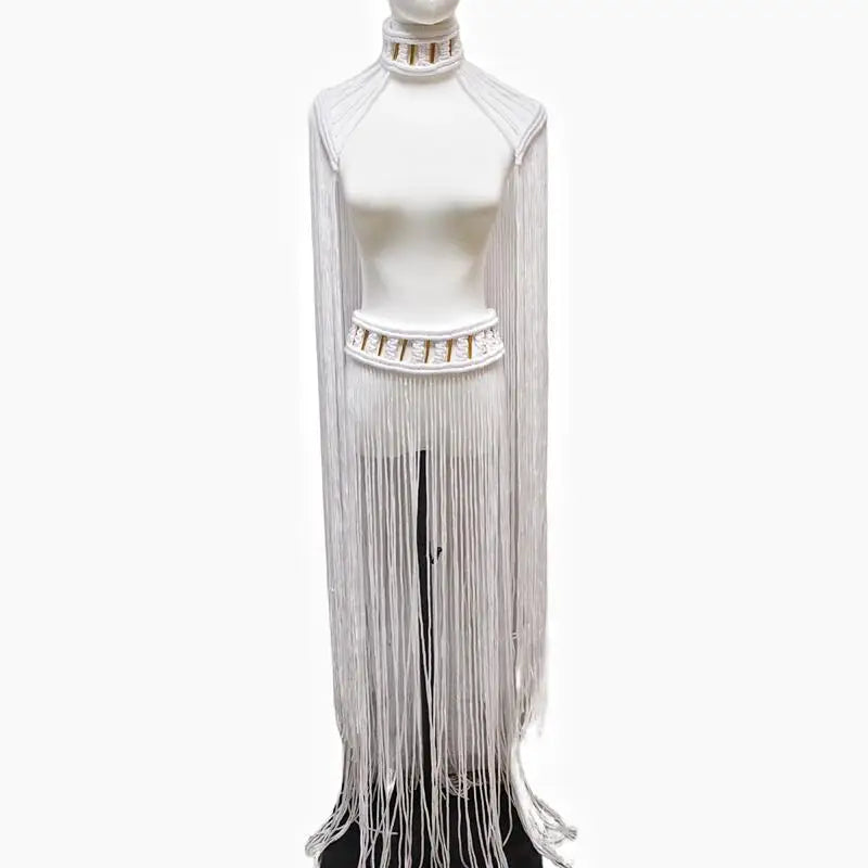 Tassel Hand Crochet Knitted Women Bikini Cover Ups  Summer Holiday Beach Bathing Suit Sexy Hollow Out Skirts Matching Set