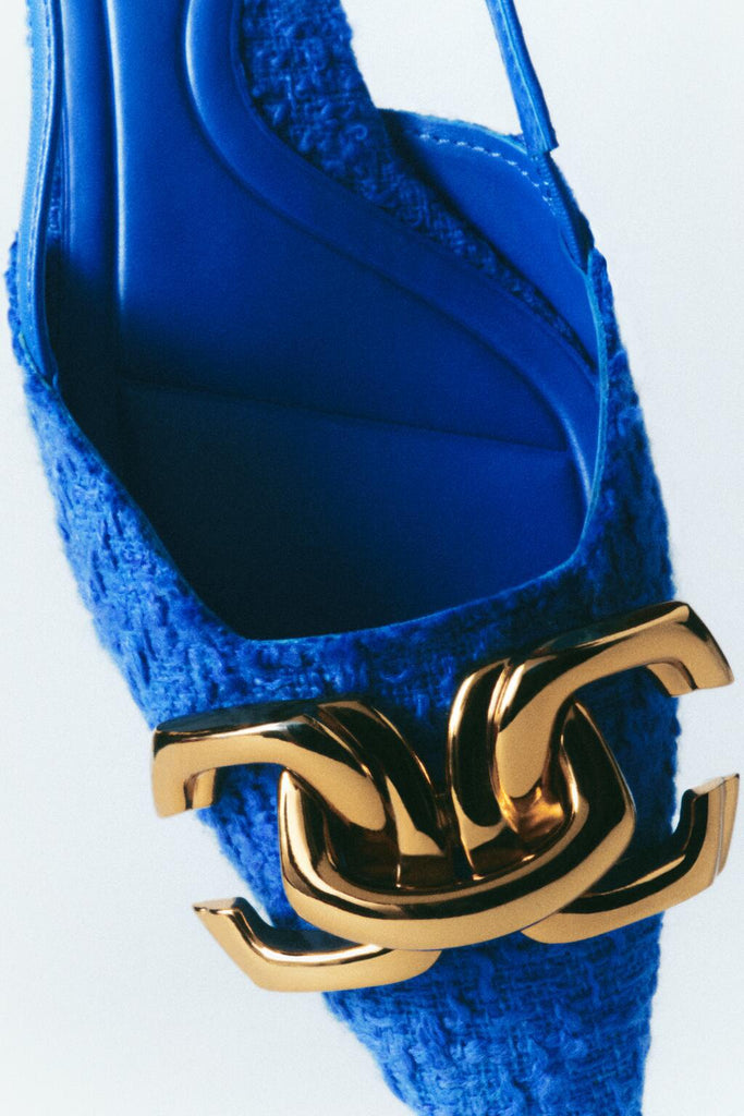 woloong  Brand Fashion Women Shoes Spring Summer New Blue Back Empty Personality Sandals Metal Decoration Flat All-match Mules