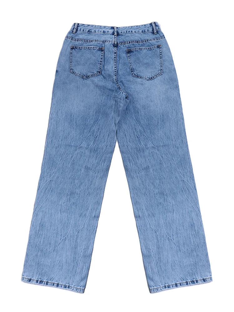 High Waist Jeans Women Baggy Jeans  New Fashion Straight Leg Pants Y2k Denim Trousers Vintage Loose Blue Washed Mom Jeans
