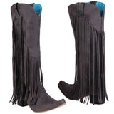 woloong  New Arrival Cowboy Western Long knee-high Boots Women Stacked Heeled Fringe Retro Casual Ridding Boots Autumn Shoes