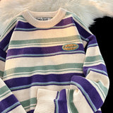Retro Women Sweaters Winter Streetwear New Warm Knitted Tops Harajuku Hip Hop Loose Stripes Pullovers Couple Sweater Women