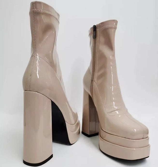 woloong  New Women Platform Boots Chunky Heels Designer Shoes For Women Motorcycle Boots Side Zipper Women's Ankle Botas Femininas