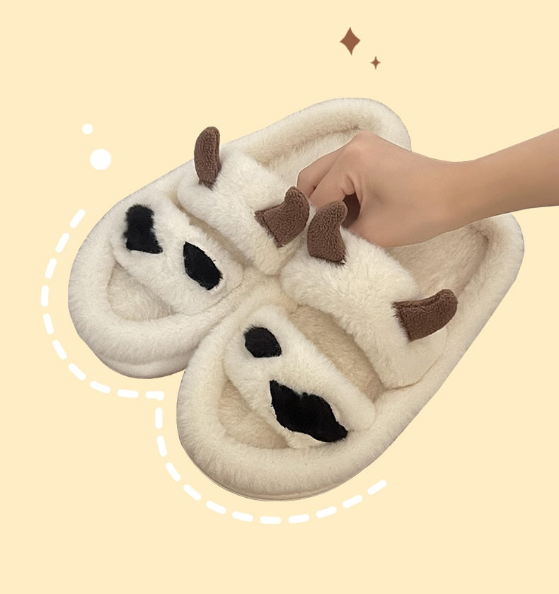 woloong New Design Women Winter House Furry Slippers Couple Fluffy Fur Home Slides Flat Indoor Floor Shoes Ladies Cute Flip Flops