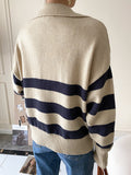 Y2k Autumn Winter Loose Knitted Sweater Jumpers Woman New Vintage Casual Polo Deep V-Neck Striped Pullover Female