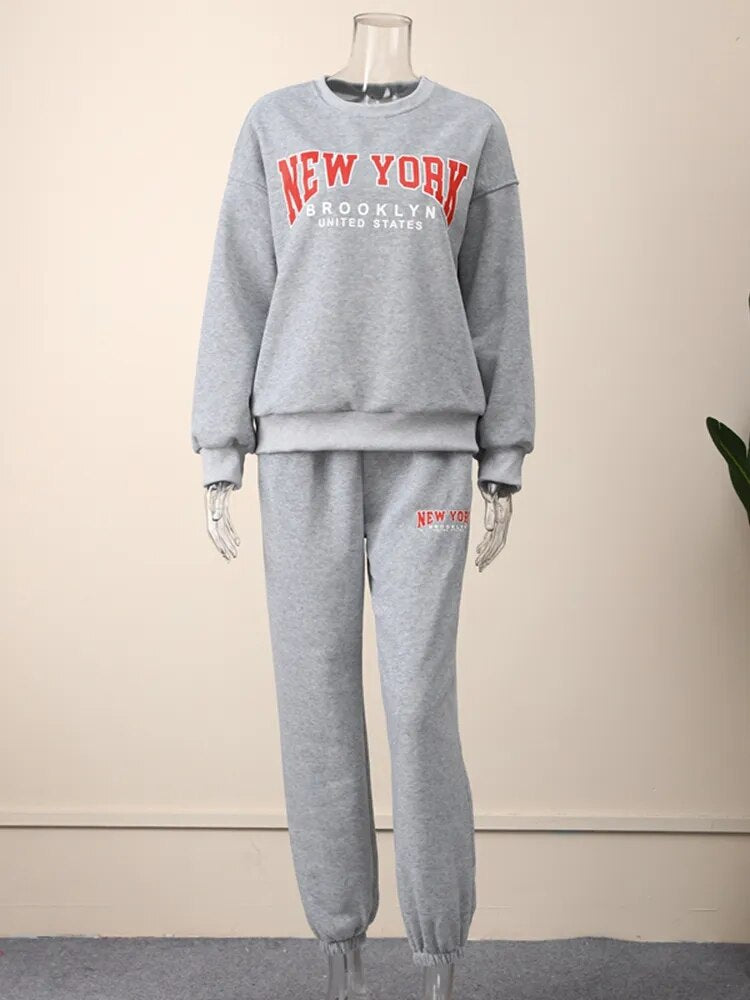 Autumn Winter Women Letter Print Tracksuit  Loose Pants Two Piece Sets Female Casual O-neck Sweatshirt Sportswear Outfits