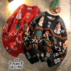 Christmas sweater women loose outer wear autumn and winter tide brand new men and women all-match casual lazy knit sweater New Year