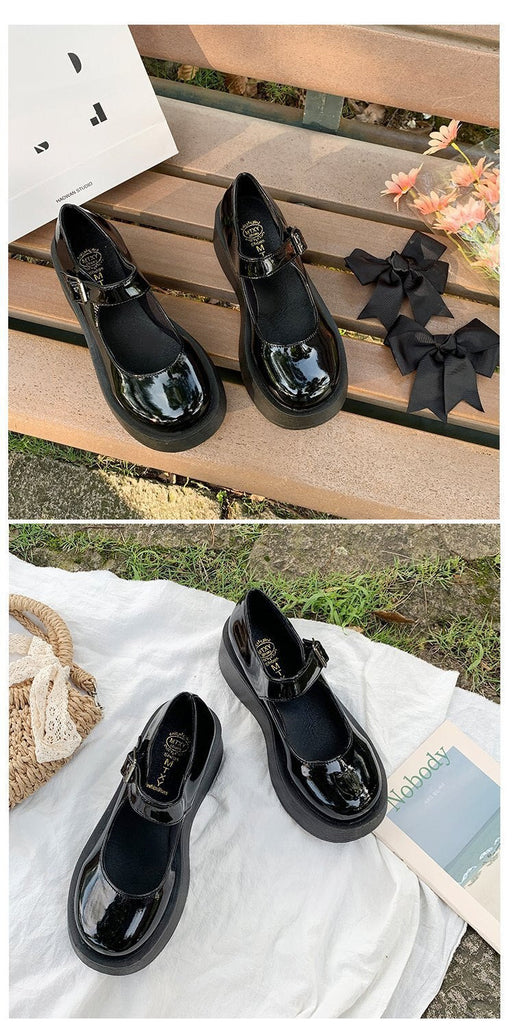 woloong  New Spring and Summer Women Mary Jane Shoes Sponge Cake Bottom Japanese Bowtie Student All-match Sweet Design Pumps