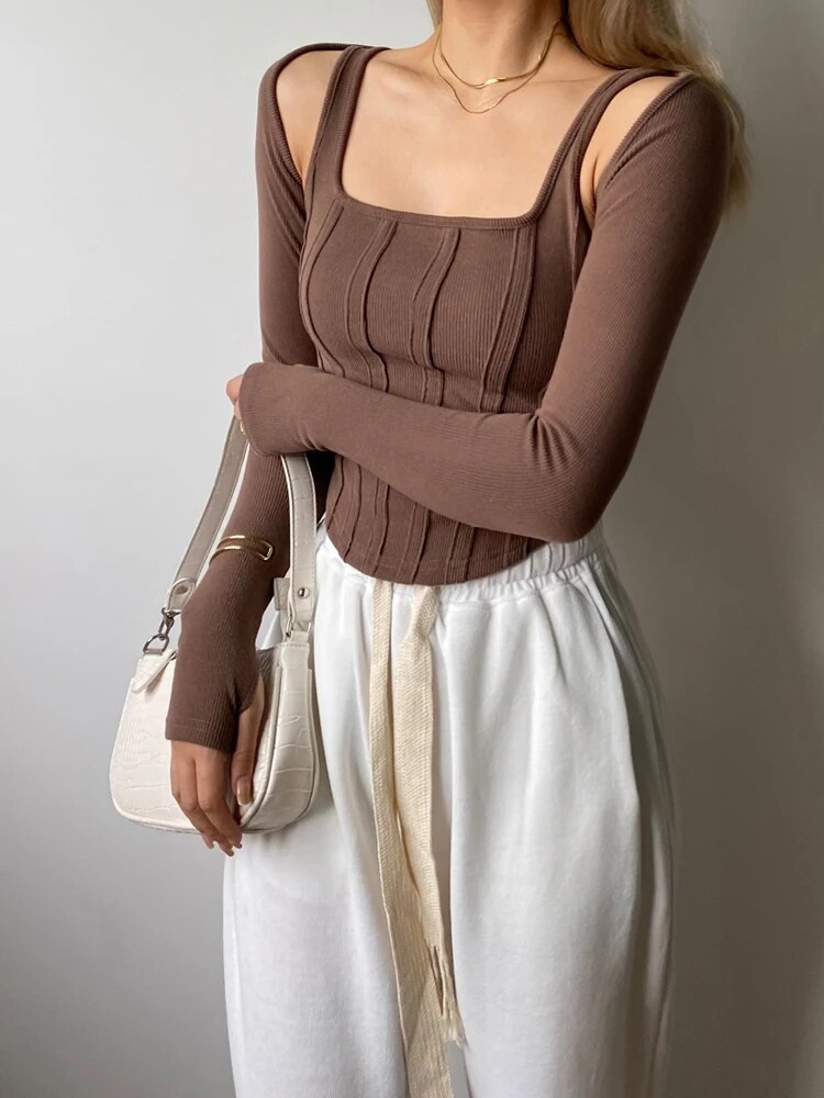 Women Striped Stitching Slim T-shirt Female 2 In 1 Shrug Set Co-ord Crop Shrug And Corset Tank Tops Set Y2k Streetwear New