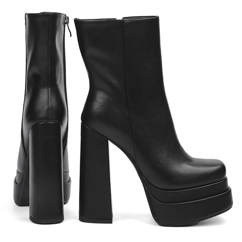 woloong New Ankle Boots Women Quality Platform Boots Female Fashion Short Boot Black Chunky High Heel Women Shoes Big Size 41