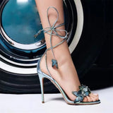 woloong Green Yellow Butterfly Sandals Back Lace Up Blue Red Thin High Heel Sandals New Summer Shoes For Women Stilettos Sandals