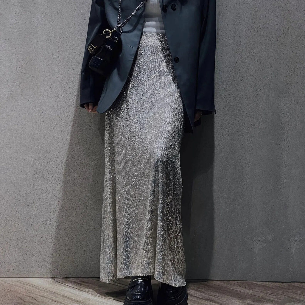 Sequin Female Sexy Maxi Skirt Summer Fashion Glitter High Waist Loose Elegant Club Long Skirt Sparkle Women Long Skirt New