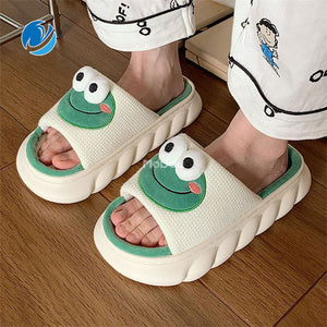 woloong  Four Season Home Non Slip Thick Sole Mute Hemp Cotton Women Slippers Cute Cartoon Shape Men Indoor Shoes New Arrival