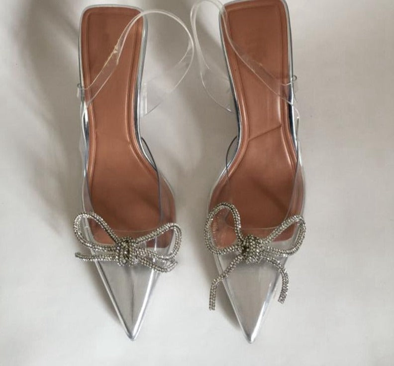woloong New Brand Women Slingback Shoes Fashion PVC Transparent Ladies Elegant Sandals Thin High Heel Pointed Toe Mules S