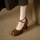Spring and Autumn Fashion New Buckle Comfortable Solid Color Square Toe Sexy Banquet Women's High Heels Zapatos