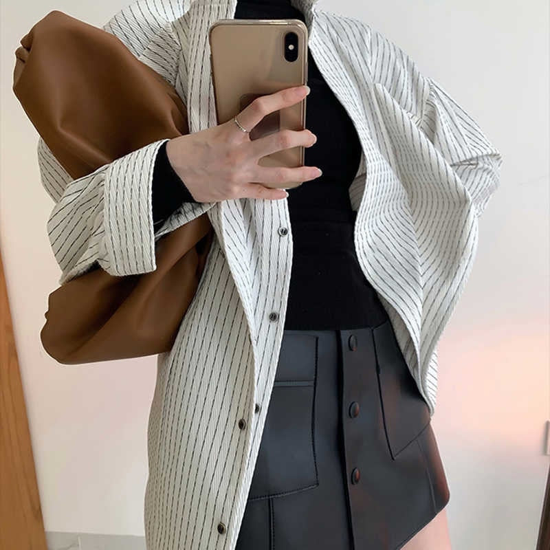 woloong  Korean Patchwork Ruffle Shirt For Women Lapel Long Sleeve Striped Casual Fake Two Shirts Female Fashion New Clothes