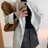woloong  Korean Patchwork Ruffle Shirt For Women Lapel Long Sleeve Striped Casual Fake Two Shirts Female Fashion New Clothes